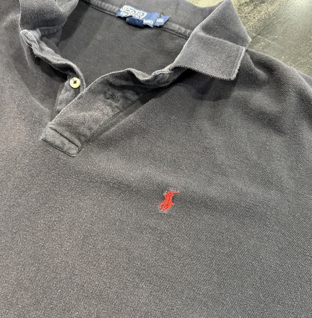 Polo Ralph Lauren XXL Black Polo Shirt Red Pony Custom Fit Vintage Faded Soft